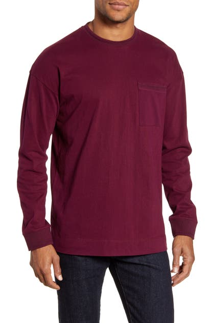Ted Baker Speedin Long Sleeve Slim Fit Pocket T-shirt In Dark Red