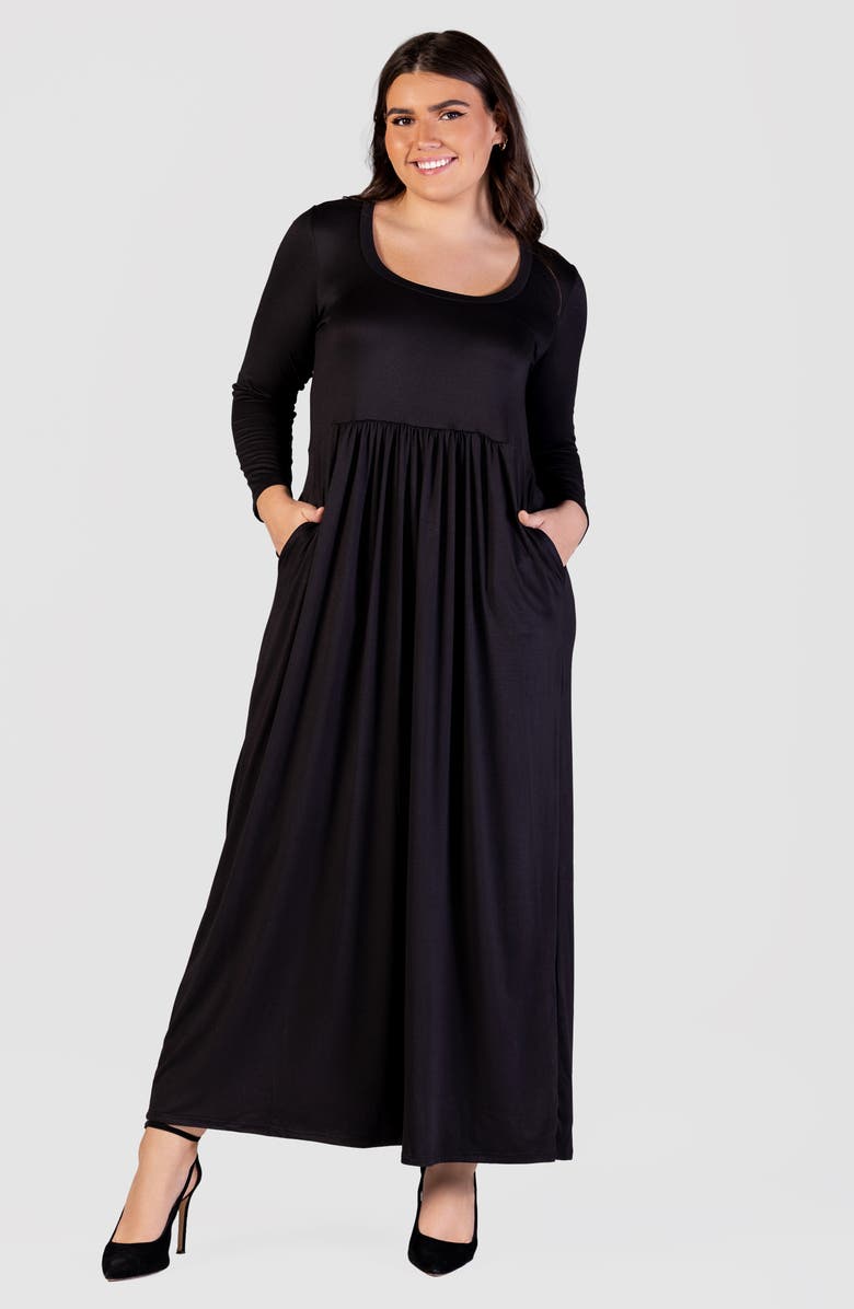 24seven Comfort Apparel Empire Waist Long Sleeve Knit Maxi Dress, Alternate, color, Black