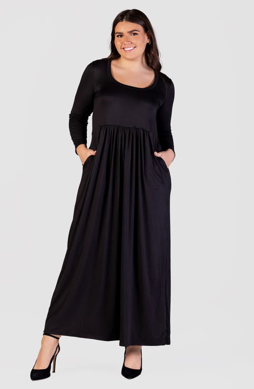 Shop 24seven Comfort Apparel Empire Waist Long Sleeve Knit Maxi Dress In Black