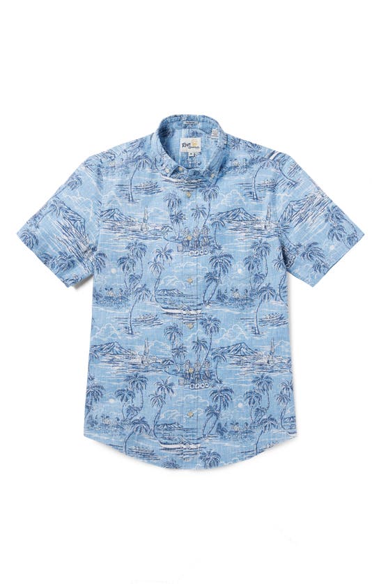 Shop Reyn Spooner Island Paradise Tailored Fit Short Sleeve Button-down Shirt In Chambray
