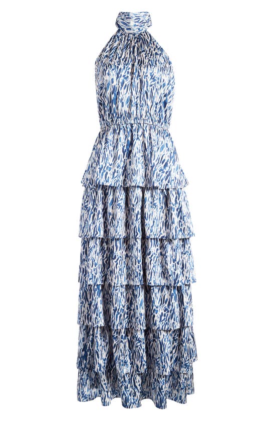 Shop Chelsea28 Printed Tiered Mock Neck Maxi Dress In Blue Print