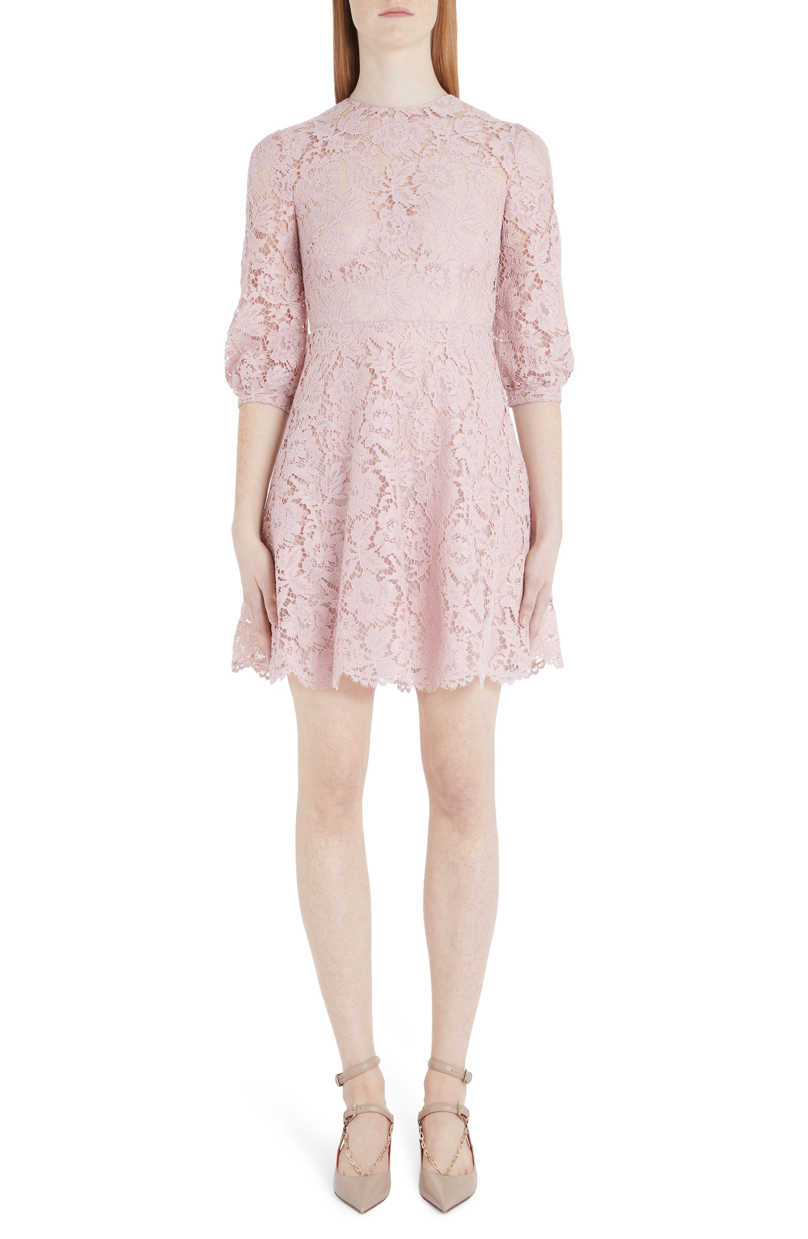 Valentino Scalloped Lace A-Line Minidress, US / 48 IT - Pink