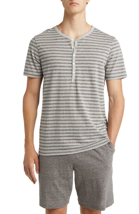Heathered Stripe Recycled Cotton Blend Henley Pajama T-Shirt