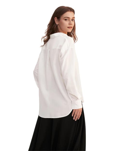 Lilysilk Drop Shoulders Oversize Silk Shirt In Natural White