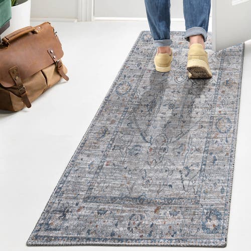 Jonathan Y Brandy Rustic Border Low-pile Machine-washable Area Rug In Light Gray/blue