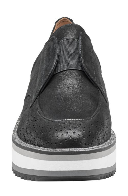 Johnston & Murphy Gracelyn Platform Wedge Derby In Black Metallic Kid Suede