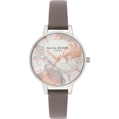 Olivia Burton Abstract Floral Leather Strap Watch,