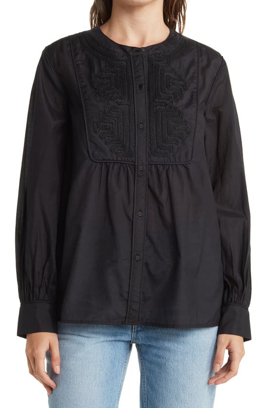 Joie Alfond Embroidered Cotton And Silk-blend Blouse In Black