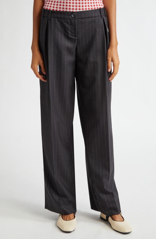 Shop Molly Goddard John Pleated Pinstripe Wide Leg Wool Trousers In Grey