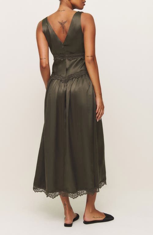 Reformation Stasia Lace Trim Silk Maxi Dress In Pine Tree