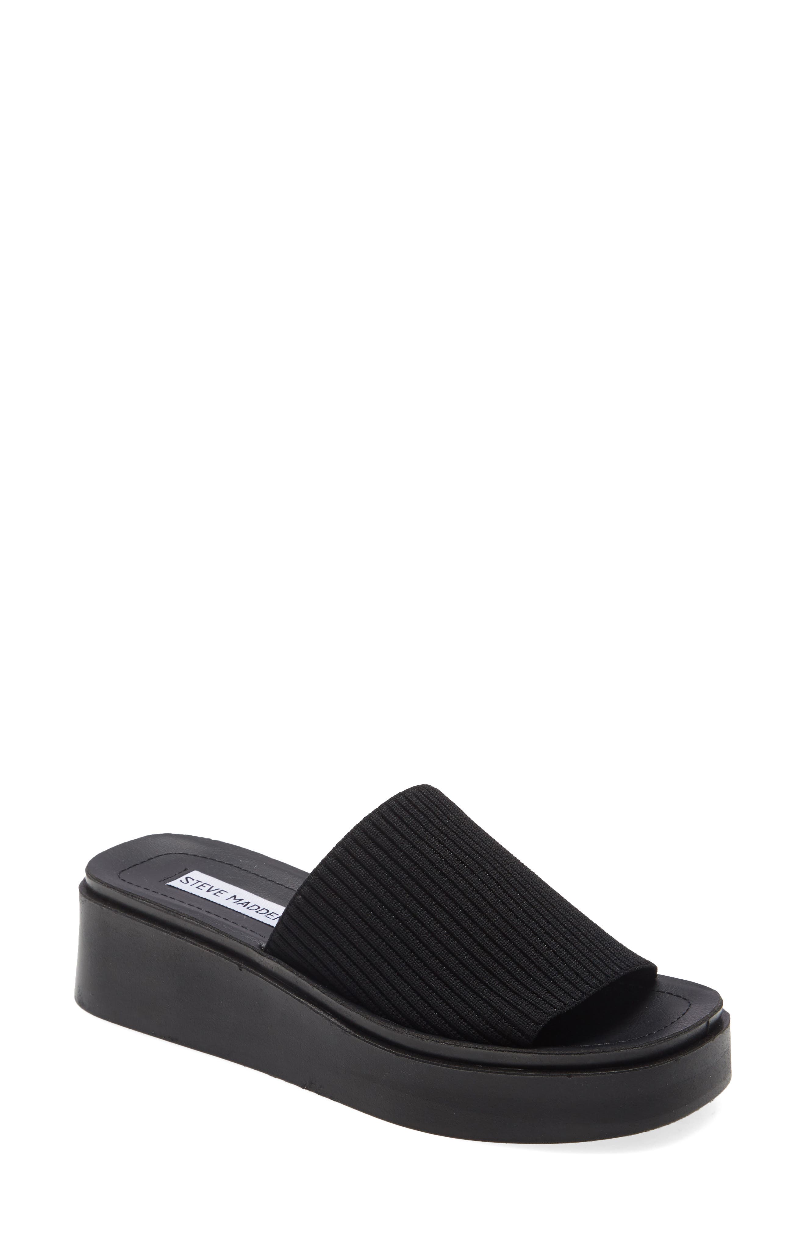 black platform slip on sandals