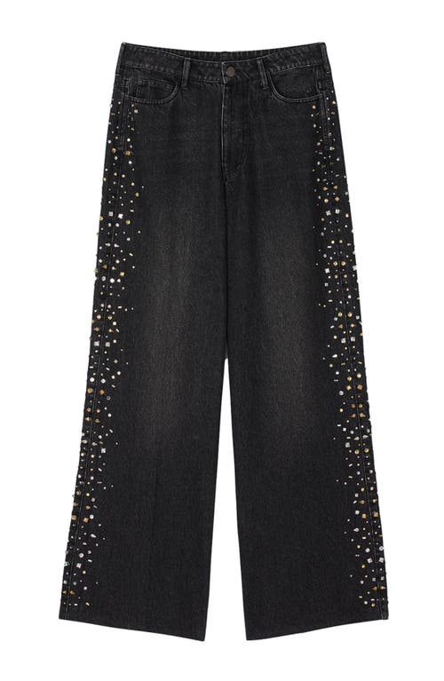 Shop Sandro Wide-leg Rhinestone Jeans In Black