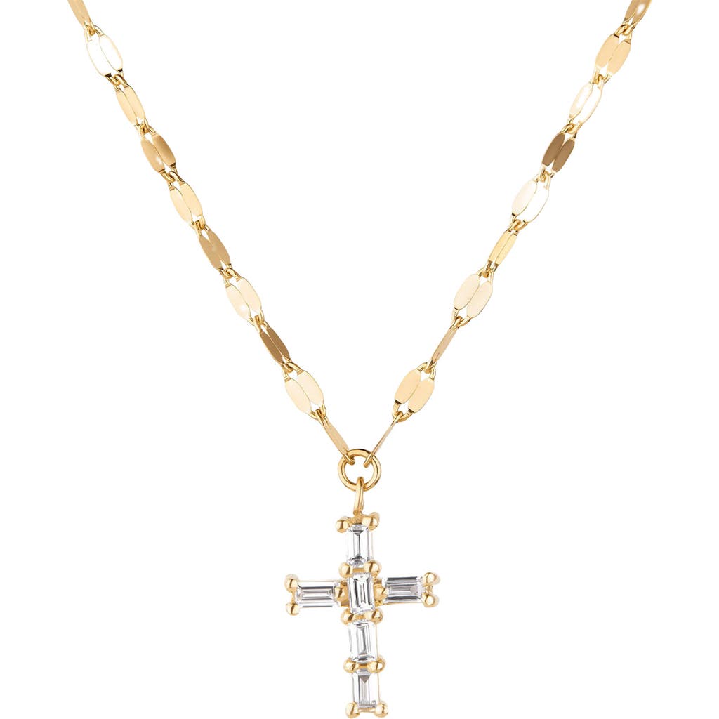 LANA LANA BAGUETTE DIAMOND MINI CROSS PENDANT NECKLACE