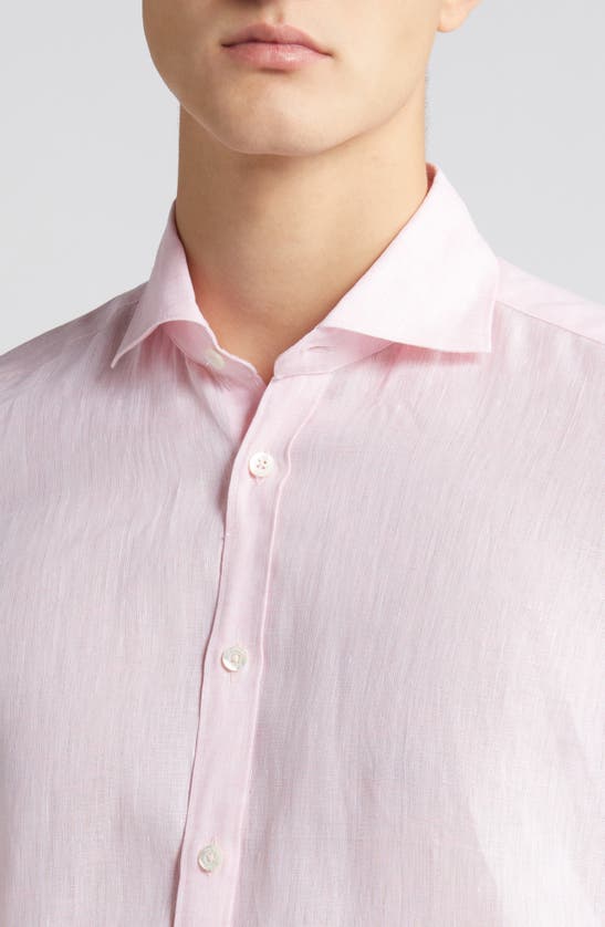 Shop Canali Solid Linen Dress Shirt In Pink