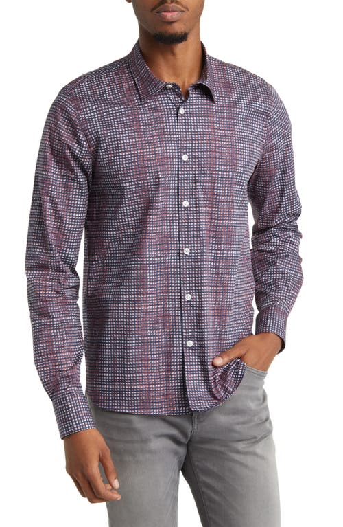 Grid Stretch Organic Cotton Button-Up Shirt in Silver Blurry Grid