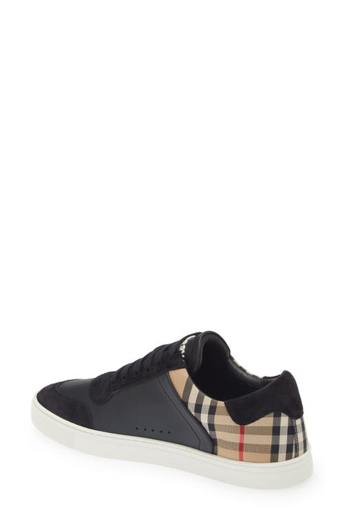 Burberry Black Sneakers With Suede Details And Check Motif In Leather Blend Man In Black/arbeige Ip Chk