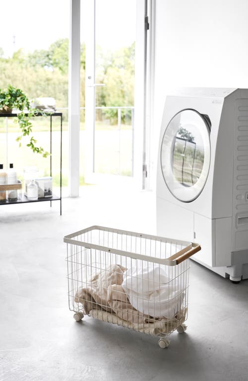 Yamazaki Rolling Laundry Basket In White
