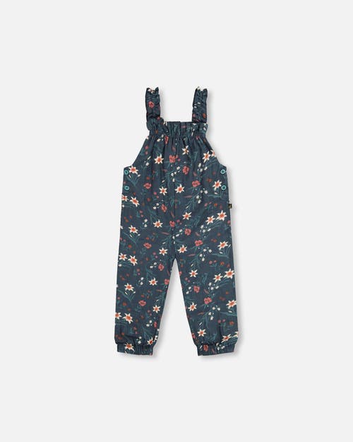 Shop Deux Par Deux Baby Girl's Printed Muslin Overall Teal With Flowers In Printed Edelweiss