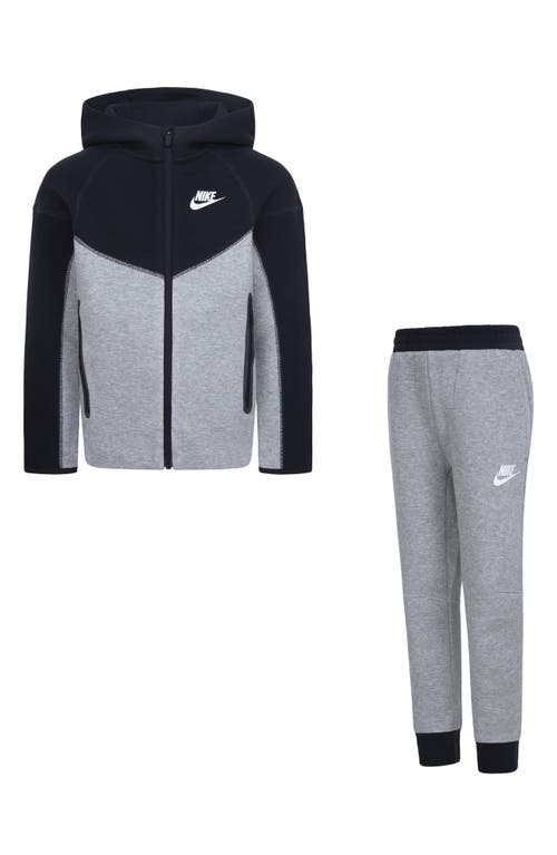 Shop Nike Kids' Tech Fleece Zip Hoodie & Joggers Set In Dark Grey Heather/black