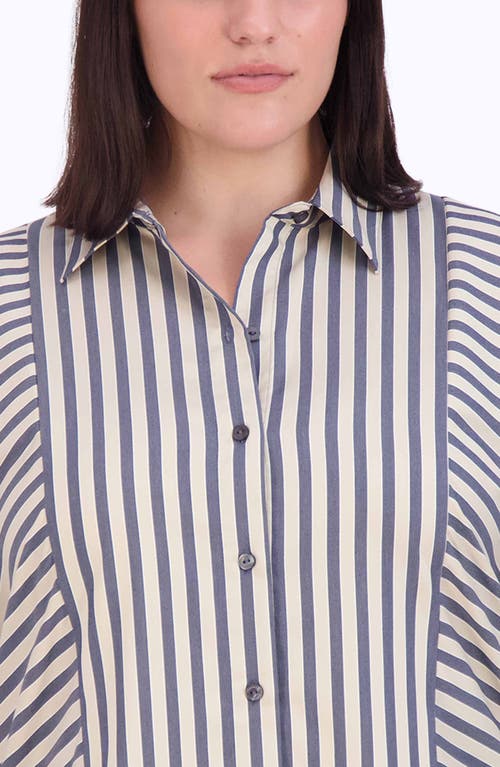 Shop Foxcroft Jackie Directional Stripe Cotton Blend Button-up Shirt In Navy/neutral