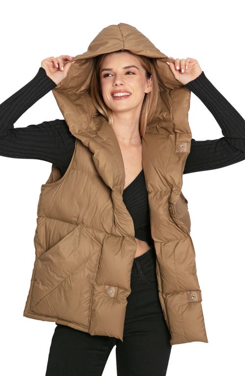 Belle & Bloom Over My Head Hooded Puffer Vest In Khaki