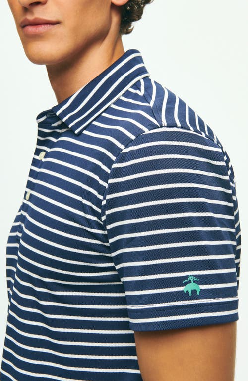 Shop Brooks Brothers Stripe Performance Golf Polo In Navy/white