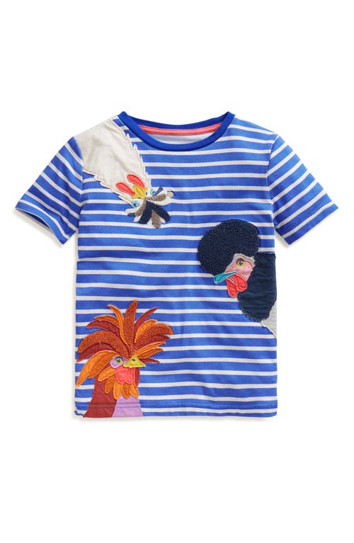 Mini Boden Kids' Chicken Appliqué T-shirt In Wisteria Blue/ivory Cockerels