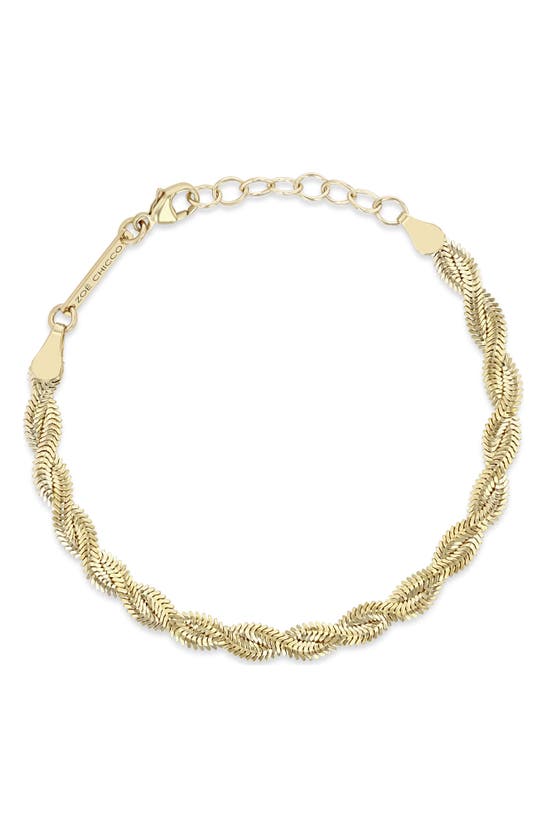 Shop Zoë Chicco Twisted Snake Chain Bracelet In Yellow Gold