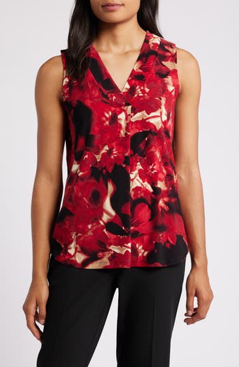 Anne Klein Floral Pleat Neck Shell Nordstrom