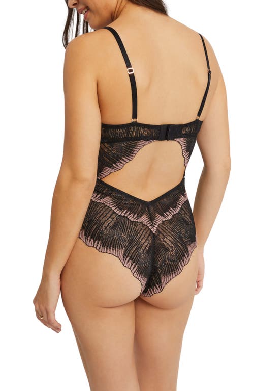 Shop Montelle Intimates Dolce Vita Bandeau Lace Bodysuit In Black Bloom