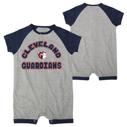 Outerstuff Infant Heather Gray Cleveland Guardians Extra Base Hit Raglan Full-Snap Romper