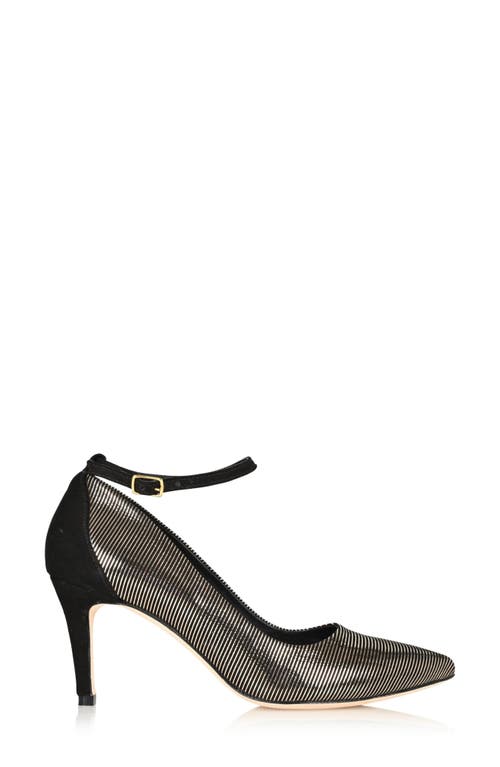 Joan Oloff Destiny Ankle Strap Pump In Striped Gold/black Suede