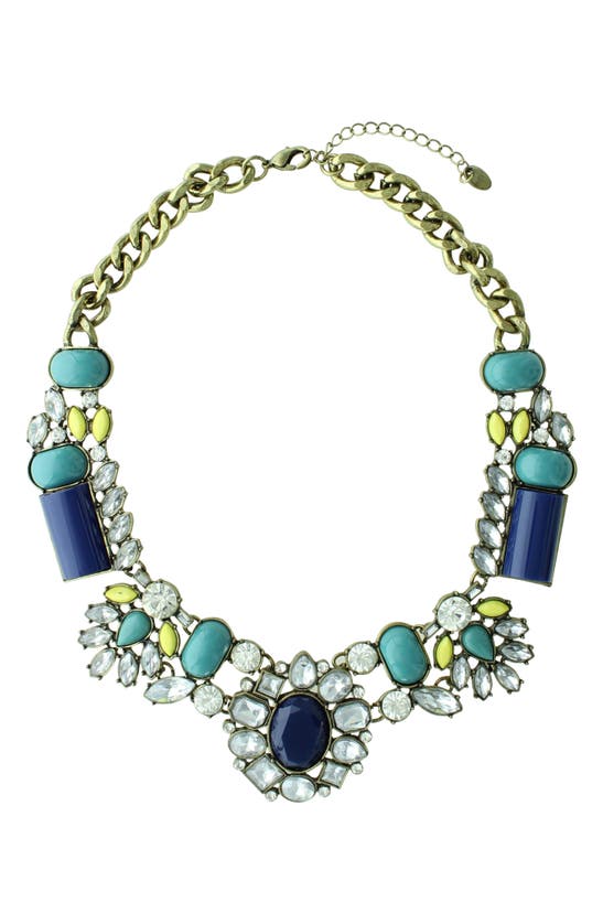 Shop Olivia Welles Catherine Collar Necklace In Antique Gold / Blue Multi