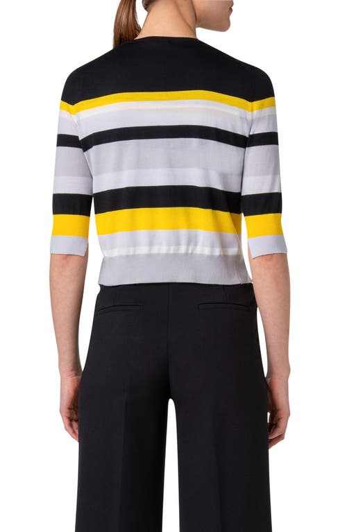 Akris Punto Multicolor Stripe Merino Wool Cardigan In Black-yellow-tin
