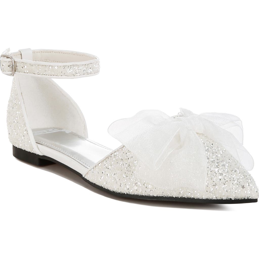Rag & Co Women's Clarice Sheer Bow Detail Glitter Flat Sandals In White In White