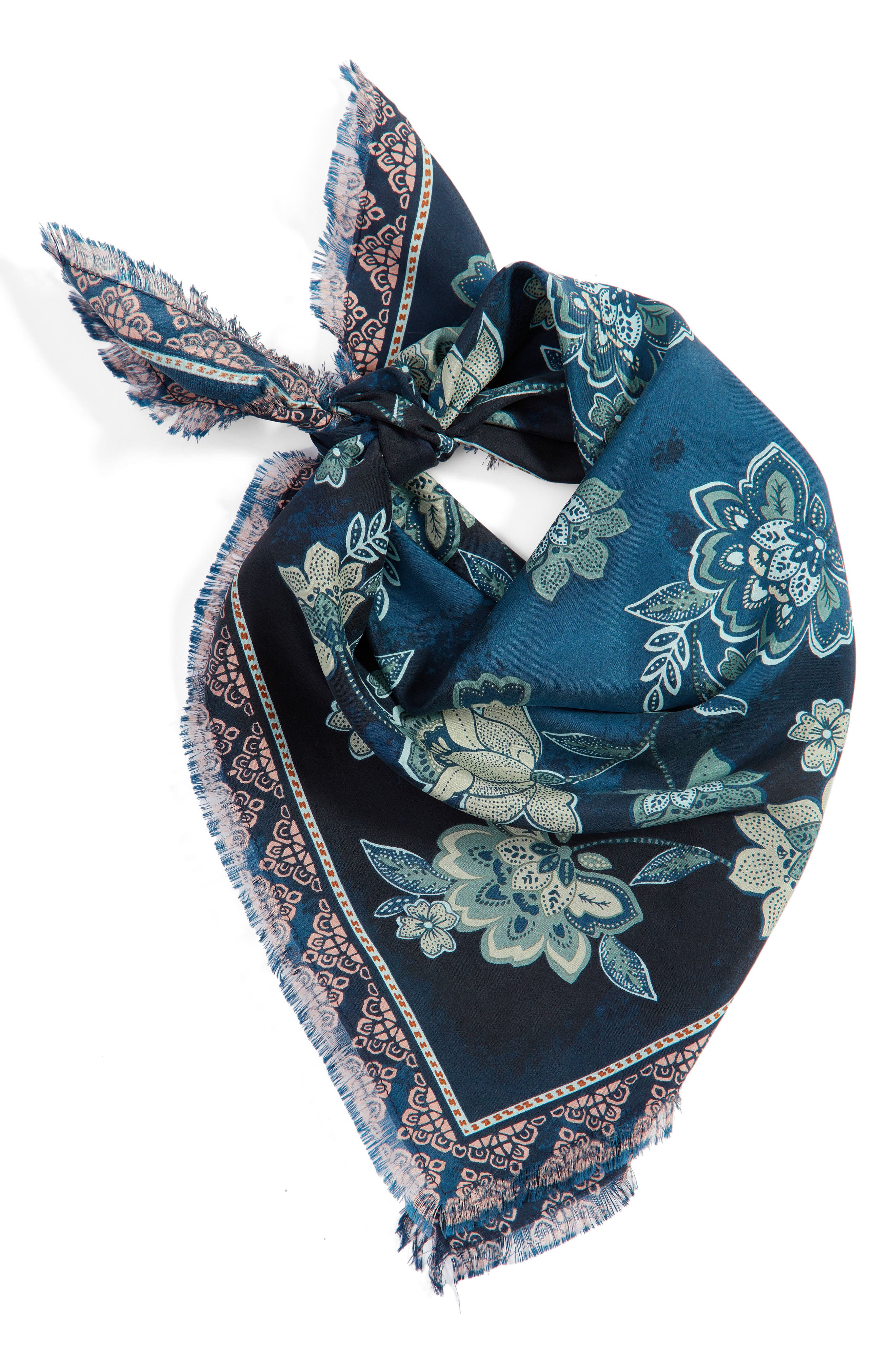 Treasure \u0026 Bond Print Square Silk Scarf in Blue Sailor Batik Blooms at Nordstrom