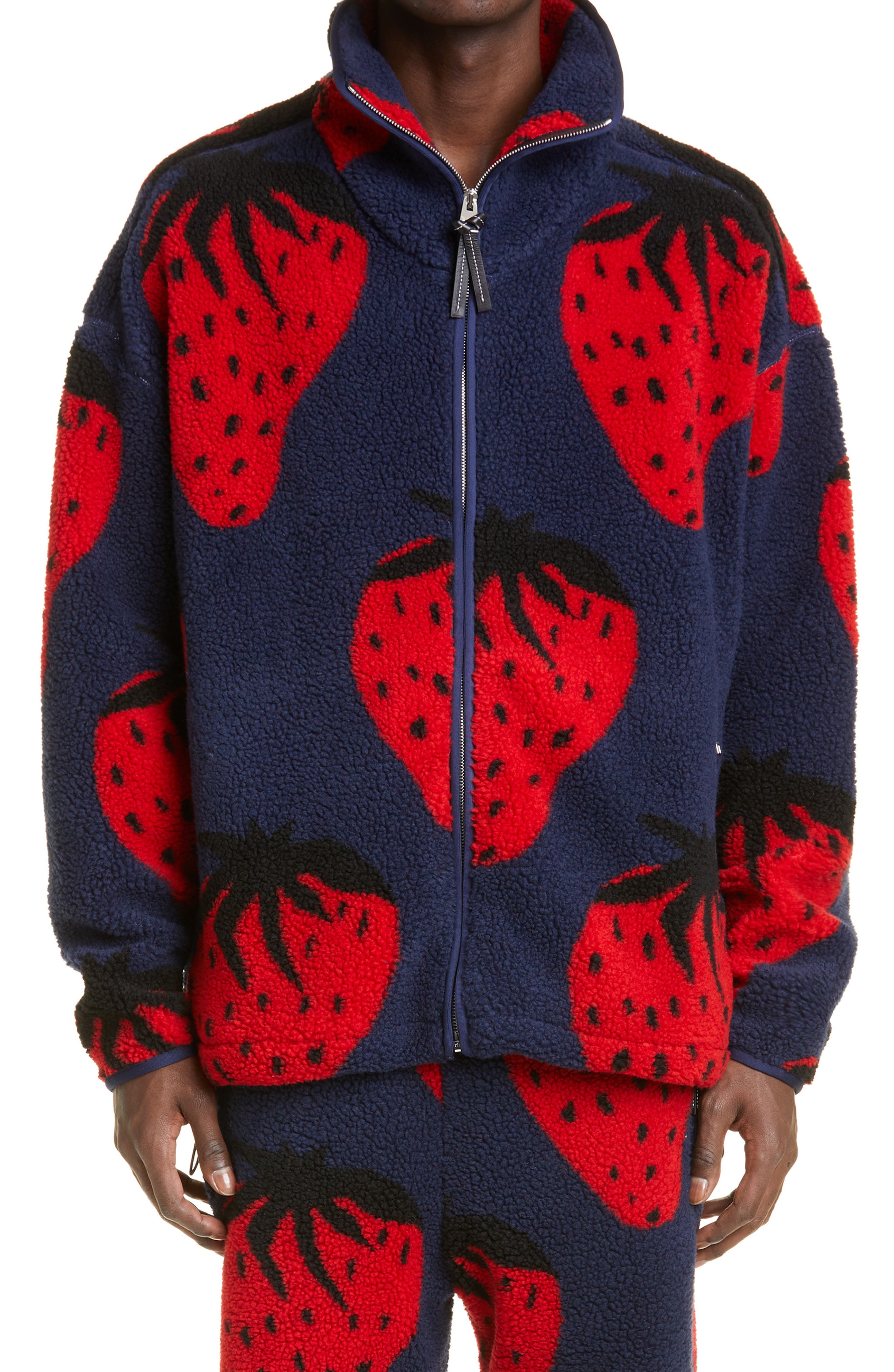 JW Anderson Strawberry Fleece Jacket in Navy/Red at Nordstrom, Size Large