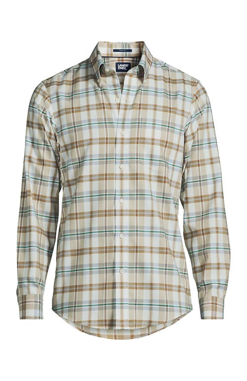 Shop Lands' End Traditional Fit No Iron Twill Shirt In Pale Slate Blue Plaid