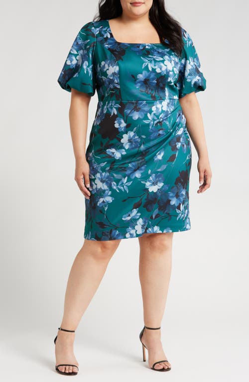 Alex Evenings Floral Sheath Dress In Teal Multi