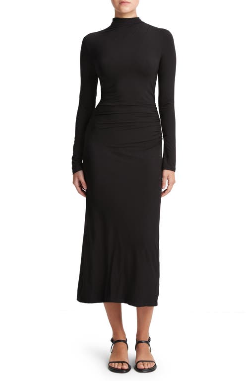 Vince Long Sleeve Silk Knit Midi Dress Black at Nordstrom,