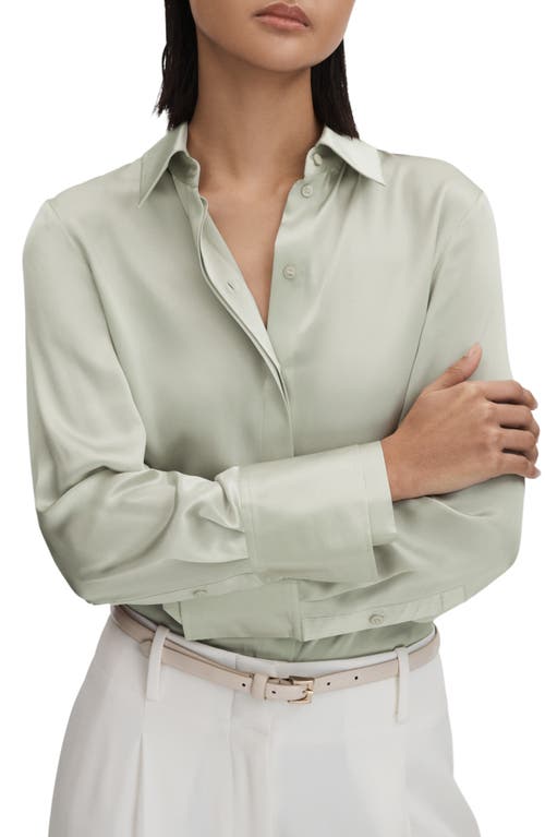 Reiss Irina Silk Button-Up Shirt Sage at Nordstrom,