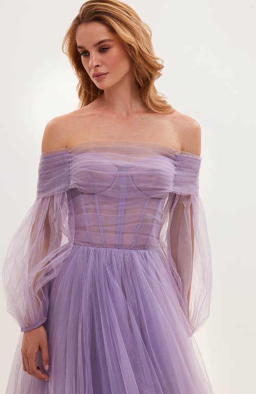 Shop Milla Lavender Sheer Sleeves Maxi Tulle Dress