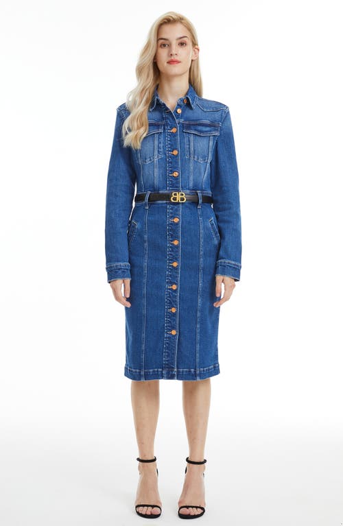 Shop Bayeas Andrea Long Sleeve Denim Midi Shirtdress In Deep Sea