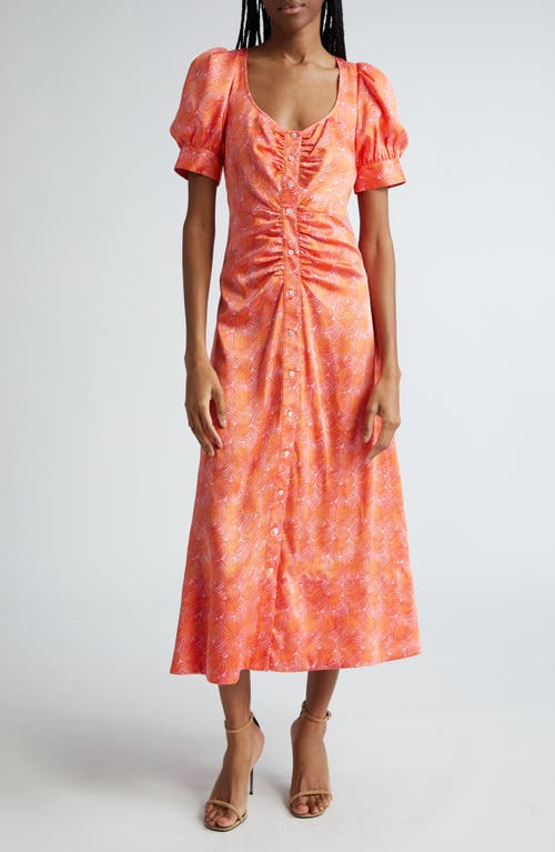 Shop Cinq À Sept Ximena Summer Waves Midi Dress In Pale Flamingo/orange