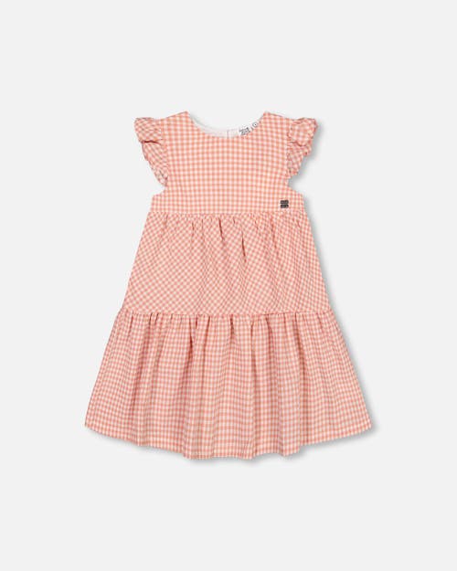 Deux Par Deux Girl's Peasant Dress With Frill Sleeves Vichy Dusty Rose at Nordstrom