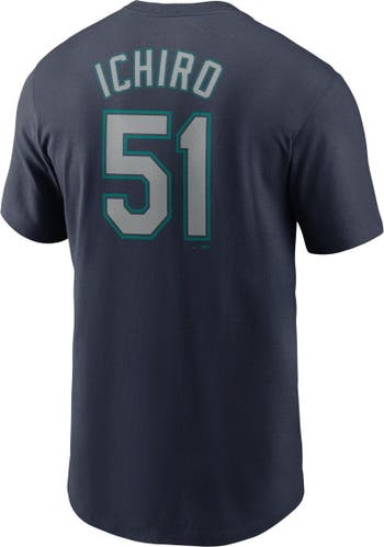 Men's Nike Ichiro Suzuki Navy Seattle Mariners Team Legends Name & Number T-Shirt in Aqua