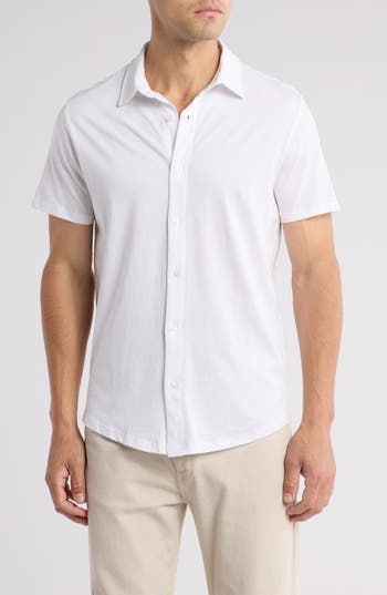 Slate & Stone Short Sleeve Cotton Knit Button-up Shirt In White