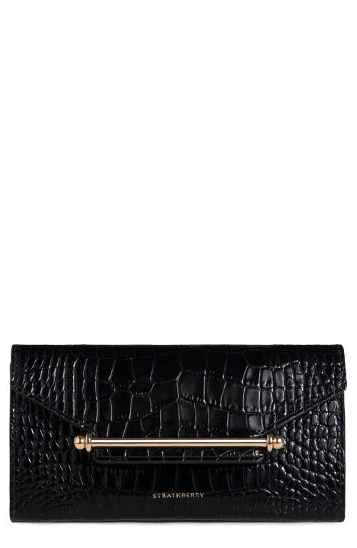 Strathberry Multrees Croc Embossed Leather Wallet on a Chain in Black at Nordstrom