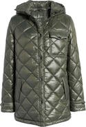 Water Repellent Diamond Quilted Jacket with Removable Hood