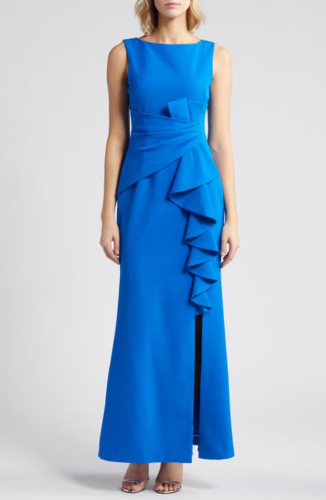 Cobalt blue windowpane high waisted pleated stretch Women Dress